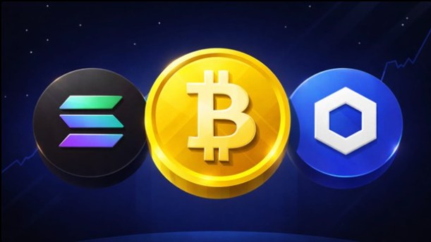 Monedas de Solana, Bitcoin y Chainlink